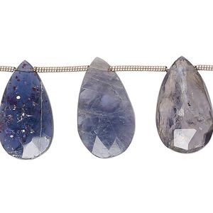 Iolite 1pkg12, hand-cut top-drilled faceted puffed teardrop bead natural 16x9mm-23x15mm