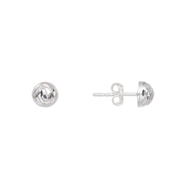 Earstud, sterling silver, 6mm diamond-cut half-ball with post. Sold per pair. image number 0