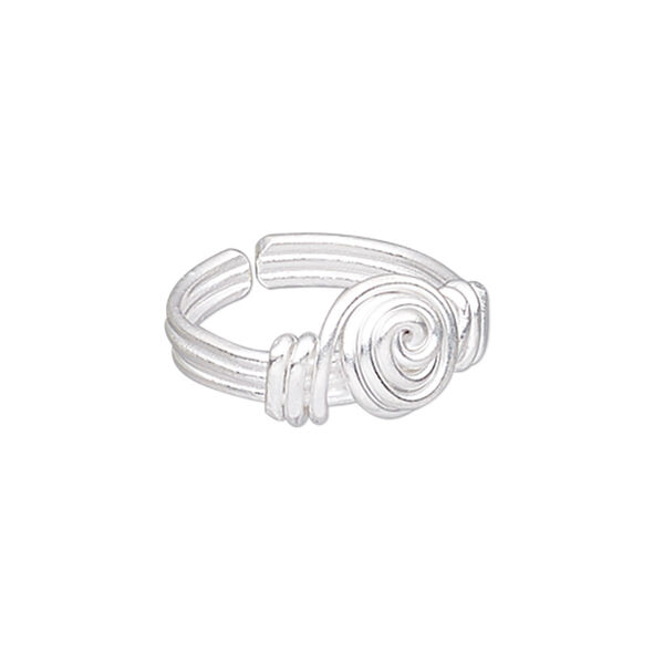 Ring, silver-plated copper, 10mm wide with swirl design, adjustable. Sold individually. image number 0