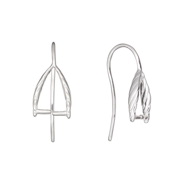 Ear wire, sterling silver, pkg/pair, 21mm ice-pick with 8.5mm grip length, 19 gauge. image number 0