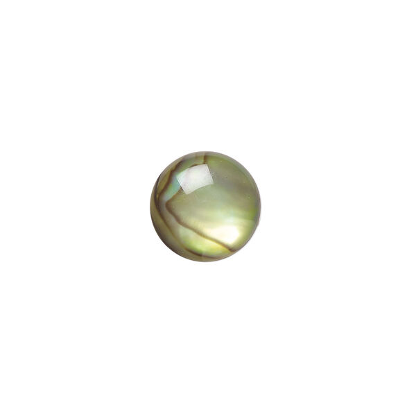 Cabochon, paua shell (coated / dyed), gold, 10mm calibrated round, Mohs hardness 3-1/2. Sold per pkg of 6. image number 0