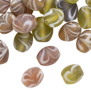 Bead mix, glass, translucent mixed colors, 11x9mm oval with swirl design. Sold per 2-ounce pkg, approximately 45 beads.