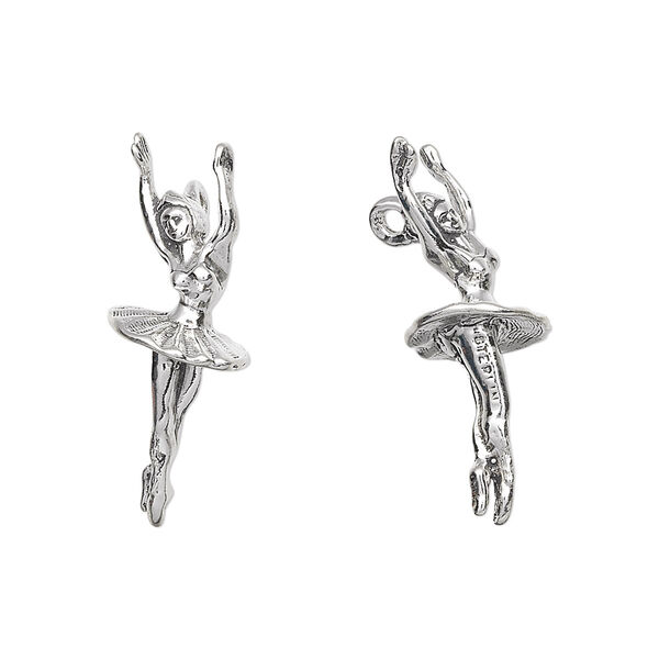 Charm, antiqued sterling silver, 26x9x9mm 3D ballerina. Sold individually. image number 0