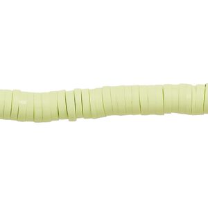 Bead, polymer clay, opaque light green, 6x1.5mm heishi. Sold per pkg of (2) 15-1/2" to 16" strands.