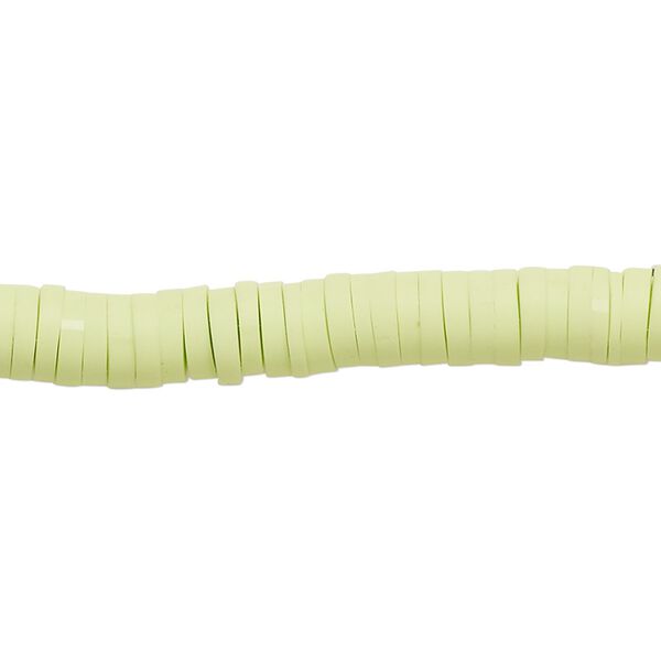 Bead, polymer clay, opaque light green, 6x1.5mm heishi. Sold per pkg of (2) 15-1/2" to 16" strands. image number 0