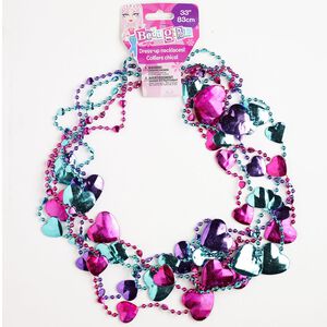 Plastic 1pkg5, heart necklace assortment pink / purple / teal 32 inch 7x6mm / 20x19mm / 30x28mm