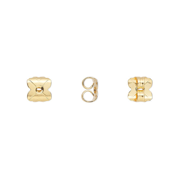 Earnut, gold-plated brass, 6x6mm clover. Sold per pkg of 50 pairs. image number 0