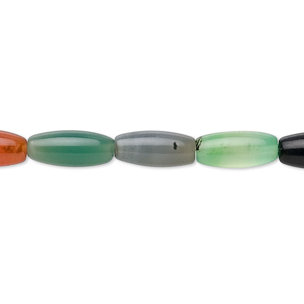 Bead, agate (dyed), multicolored, 12x5mm oval, B grade, Mohs hardness 6-1/2 to 7. Sold per 16-inch strand. image number 0