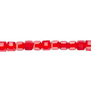 Bead 1pk 18 facets transparent red, Celestial Crystal® 4mm cube 15.5-16 inch