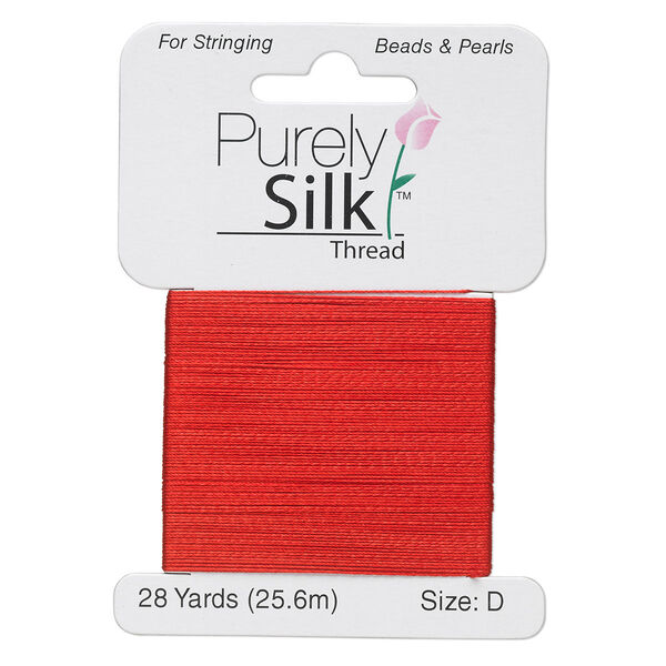 Thread, Purely Silk™, red, size D. Sold per 28-yard card. image number 0