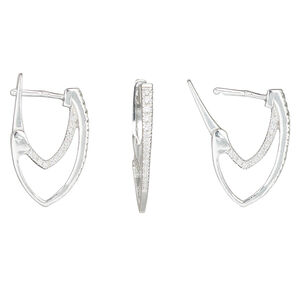 Earring leverback 1pkg2 sterling silver, 23mm / left and right facing / flat post, approximately 1.5mm width, cubic zirconia