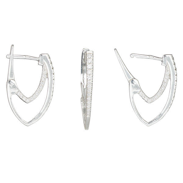 Earring leverback 1pkg2 sterling silver, 23mm / left and right facing / flat post, approximately 1.5mm width, cubic zirconia image number 0