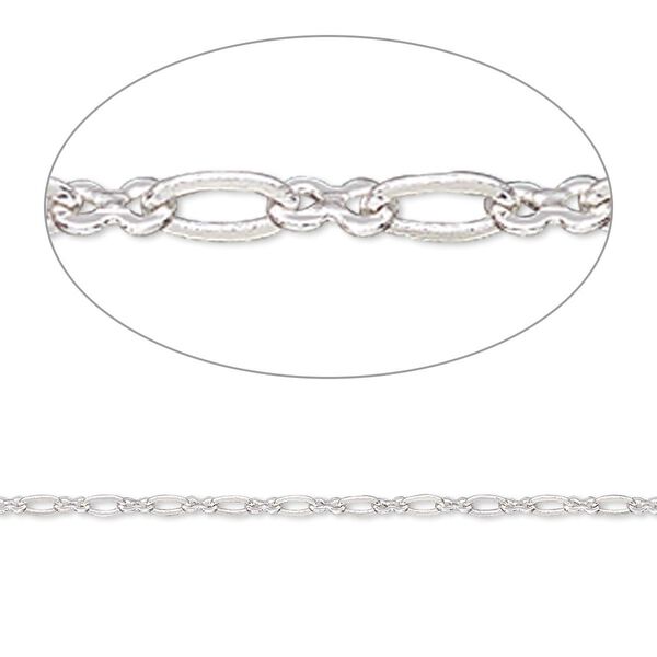 Chain, silver-plated brass, 2mm figure 8. Sold per 50-foot spool. image number 0