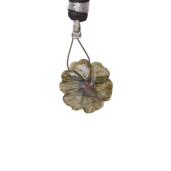 Labradorite / garnet 1pkg1, top-drilled hand-cut 1sided carved flower bead natural, 14mm image number 1