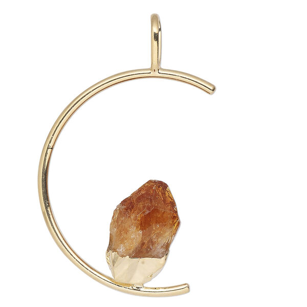 Pendant, Everyday Jewelry, gold-plated brass and citrine (heated), 45x23mm-47x25mm open half round. Sold individually. image number 0