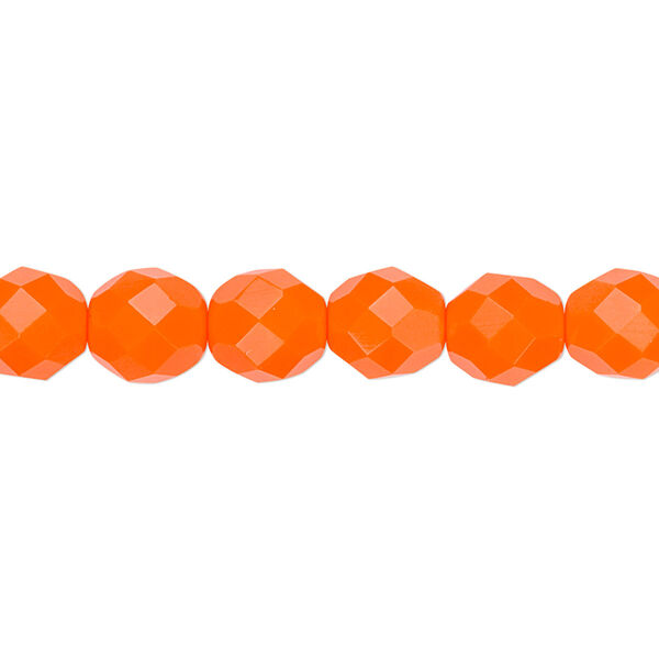 Bead, Czech fire-polished glass, opaque orange, 8mm faceted round. Sold per 15-1/2" to 16" strand, approximately 50 beads. image number 0