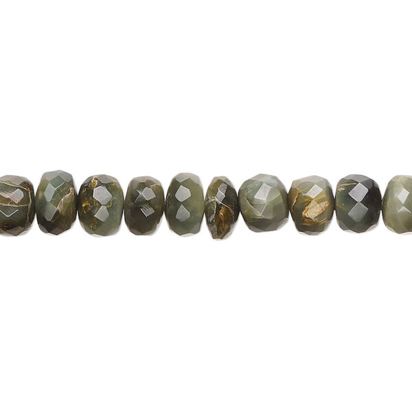 Bead, cat's eye quartz (natural), 6x3mm-7x6mm hand-cut faceted rondelle with 0.4-1.4mm hole, B grade, Mohs hardness 7. Sold per 9-inch strand, approximately 50 beads. image number 0