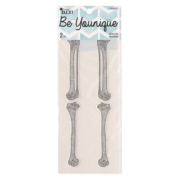 Vinyl 2pkg2, bone iron-on transfer assortment clear / grey / silver glitter 4.5x1 inch image number 0