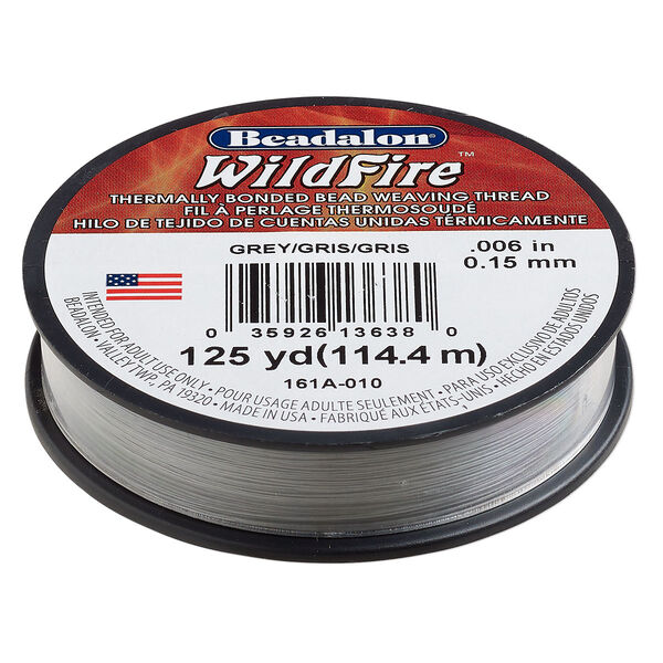 Thread, Beadalon® WildFire™, polyester and plastic, grey, 0.15mm with bonded coating, 10-pound test. Sold per 125-yard spool. image number 0