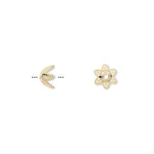 Bead cap, gold-plated brass, 7x4mm 6-pointed star, fits 7-9mm bead. Sold per pkg of 500.