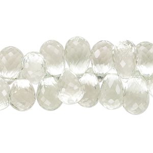 Green quartz 1pkg1, hand-cut top-drilled faceted teardrop bead 7 inch 10x7mm-13x8mm