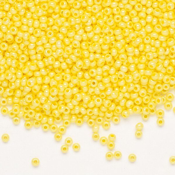 Seed bead, Preciosa Ornela Czech glass, pkg/50g, #11 rocaille, opaque terra dyed yellow luster chalkwhite, (16386). image number 0