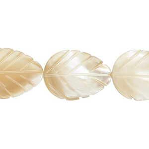 Bead, mother-of-pearl shell (natural), 20x15mm leaf, Mohs hardness 3-1/2. Sold per 15-1/2" to 16" strand.