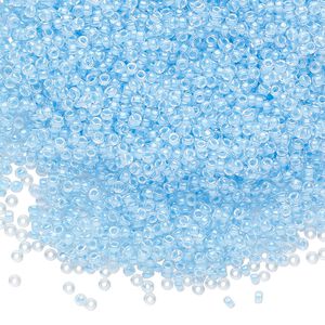 Seed bead, Miyuki, glass, pkg/250g, #15 rocaille, translucent luminous inside dyed color blue, (RR-4300).