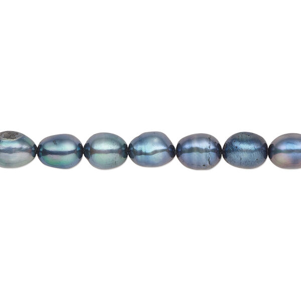 Pearl, cultured freshwater (dyed), iris green, 5-6mm rice, C grade, Mohs hardness 2-1/2 to 4. Sold per 16-inch strand. image number 0