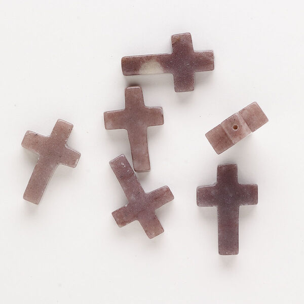 Purple aventurine 1pkg6, half-drilled cross drop natural B grade, 21x15mm-23x16mm image number 0