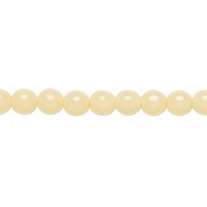 Bead, Czech dipped décor glass druk, cream, 6mm round. Sold per 15-1/2" to 16" strand.