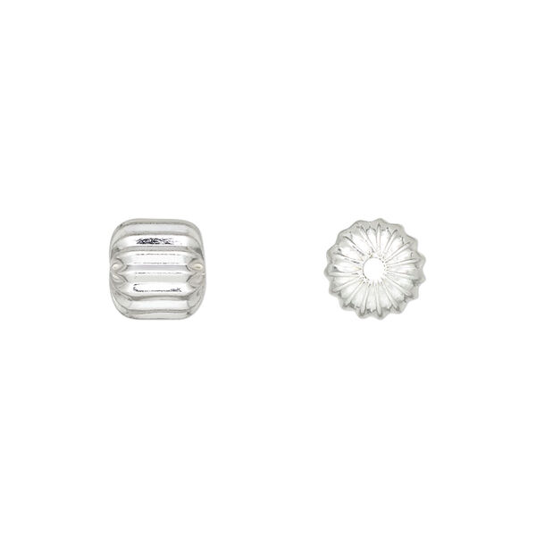 Bead, silver-plated brass, 9x8mm fluted cylinder. Sold per pkg of 20. image number 0