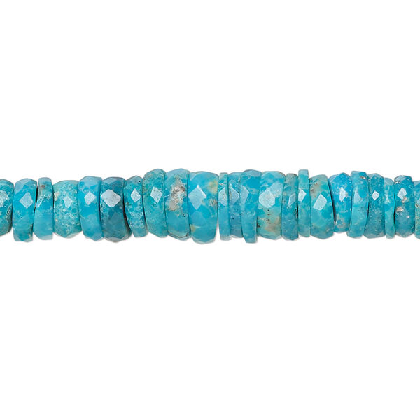 Bead, turquoise (dyed / stabilized), blue, 4x2mm-8x4mm graduated faceted heishi with 0.5-1.5mm hole, B- grade, Mohs hardness 5 to 6. Sold per 17-inch strand. image number 0
