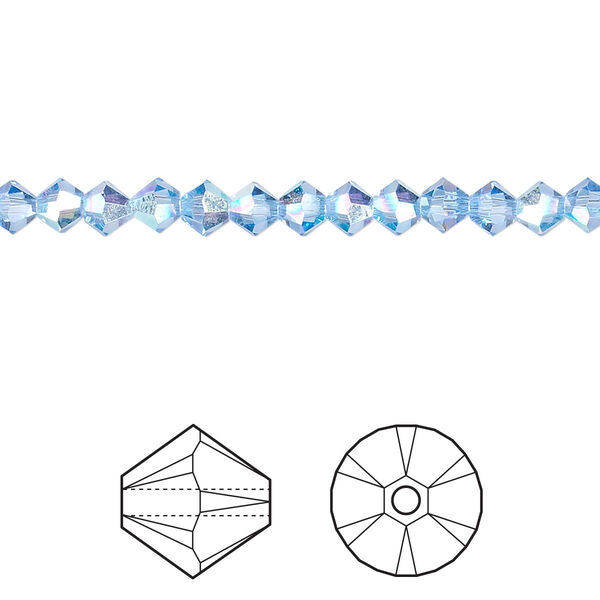 Bead 48pk light sapphire AB, Crystal Passions® 4mm bicone 5328 image number 0