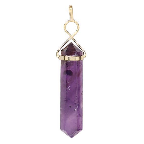 Amethyst / brass 1pkg1, gold-plated hand-cut pendant natural 66x12mm / 43x11mm-49x12mm image number 0