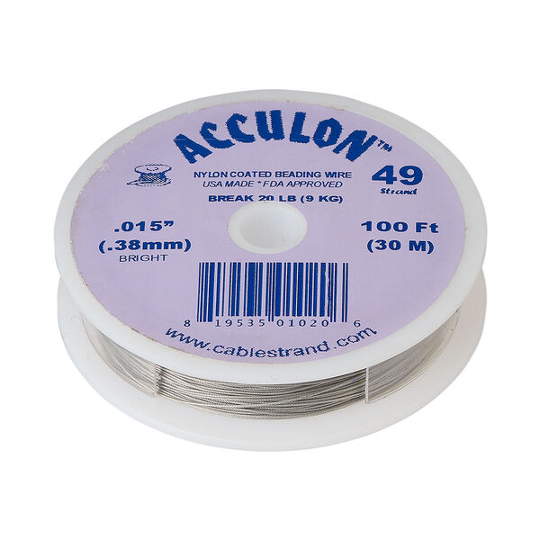 Beading wire, Acculon®, nylon-coated stainless steel, clear, 49 strand, 0.015-inch diameter. Sold per 100-foot spool. image number 0
