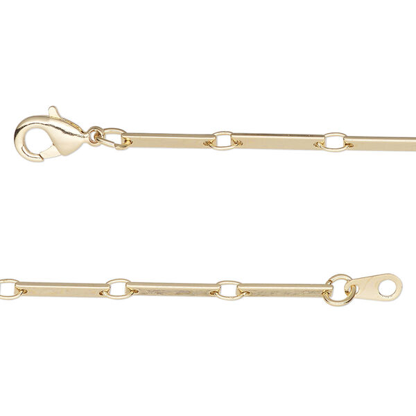 Chain, gold-finished brass, 2mm bar, 20 inches with lobster claw clasp. Sold individually. image number 0