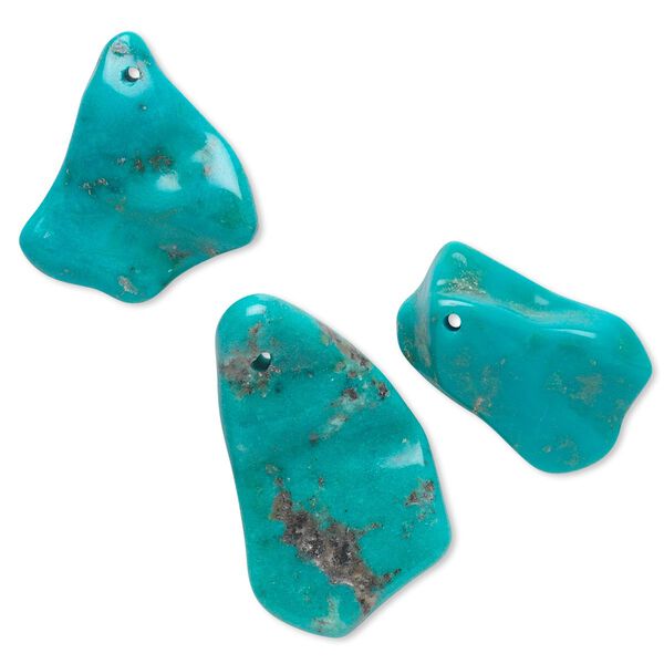 Focal mix, turquoise (dyed / stabilized), blue-green, 15x10mm-35x23mm freeform, B+ grade, Mohs hardness 5 to 6. Sold per 3-piece set. image number 0