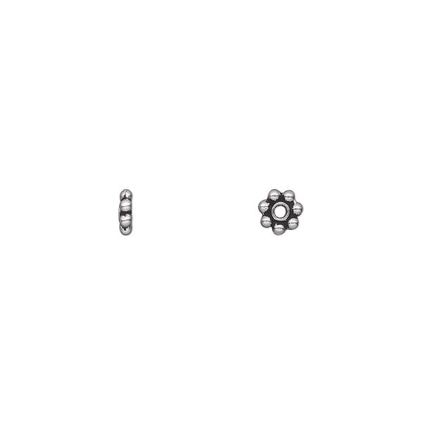 Bead, TierraCast®, antique silver-plated pewter (tin-based alloy), 5x1.5mm beaded rondelle. Sold per pkg of 50. image number 0