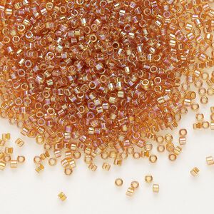 Seed bead, Delica®, glass, pkg/7.5g, #11 round, translucent rainbow marigold (DB-1241).