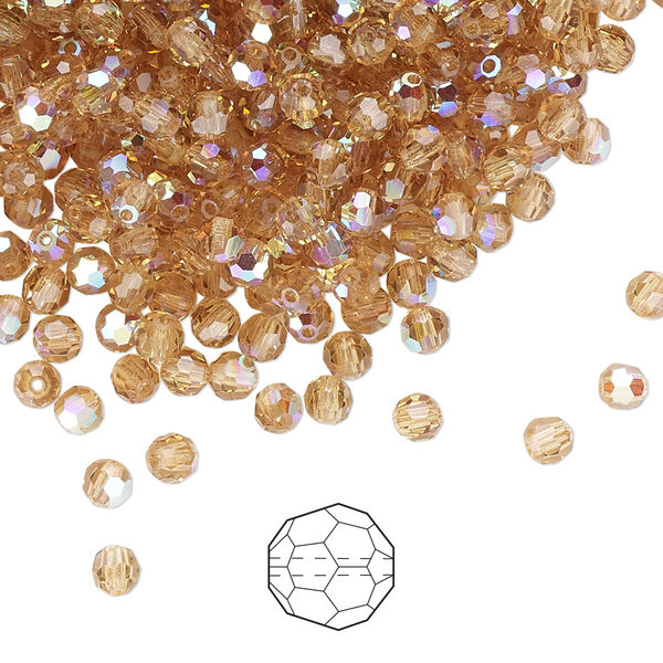 Bead 144pk light Colorado topaz AB, Preciosa Czech crystal 3mm round image number 0