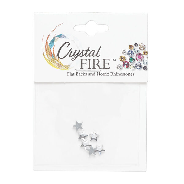 Flat back, Crystal Fire®, crystal, foiled, pkg/6, 5mm hotfix faceted star (2817), clear. image number 0