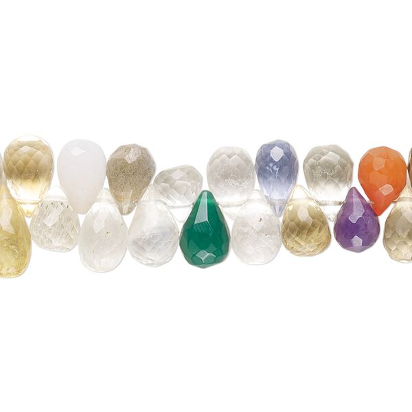 Multi-gemstone 1pkg1, hand-cut top-drilled micro-faceted teardrop bead 8 inch 6x4mm-8x5mm image number 0