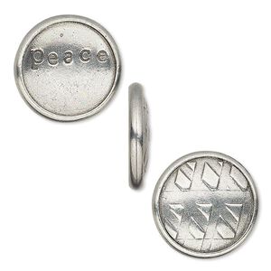 Snap cap, TierraCast®, glue-on. antique pewter (tin-based alloy), 17.5mm single-sided textured round and "peace." Sold per pkg of 2.
