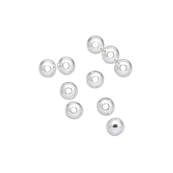Bead, sterling silver 1pkg10, 4mm seamless-look round. image number 0