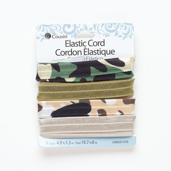 Cord assortment 1pkg4, elastic, 1.5m, mixed colors, 15mm flat. image number 0