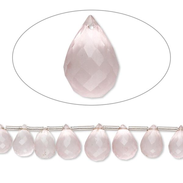 Rose quartz 1pkg1, hand-cut top-drilled faceted briolette bead natural 4 inch 5x4mm-10x6mm image number 0
