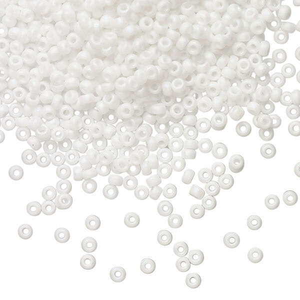 Seed bead, Miyuki, glass, pkg/250g, #11 rocaille, opaque matte rainbow chalk white, (RR-402FR). image number 0