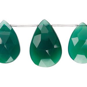 Green onyx 1pkg1, hand-cut top-drilled faceted puffed teardrop bead 4 inch graduated 16x11mm-26x16mm