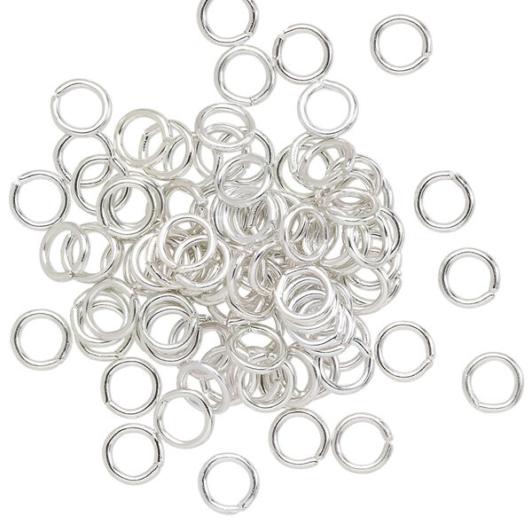 Jump ring, anodized aluminum, silver, 5mm round, 3.4mm inside diameter, 20 gauge. Sold per pkg of 100. image number 0